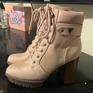 G by Guess Pink Lace-Up Boots with Rugged Sole